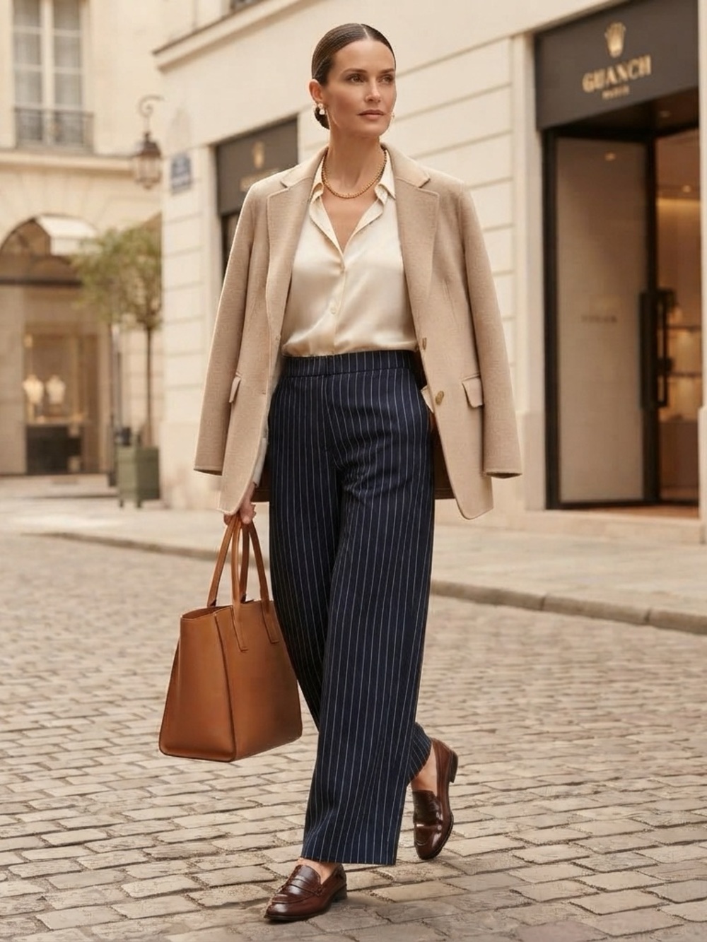 Cider L Navy Pinstripe Wide Leg Pants Office Siren Dark Academia Trousers